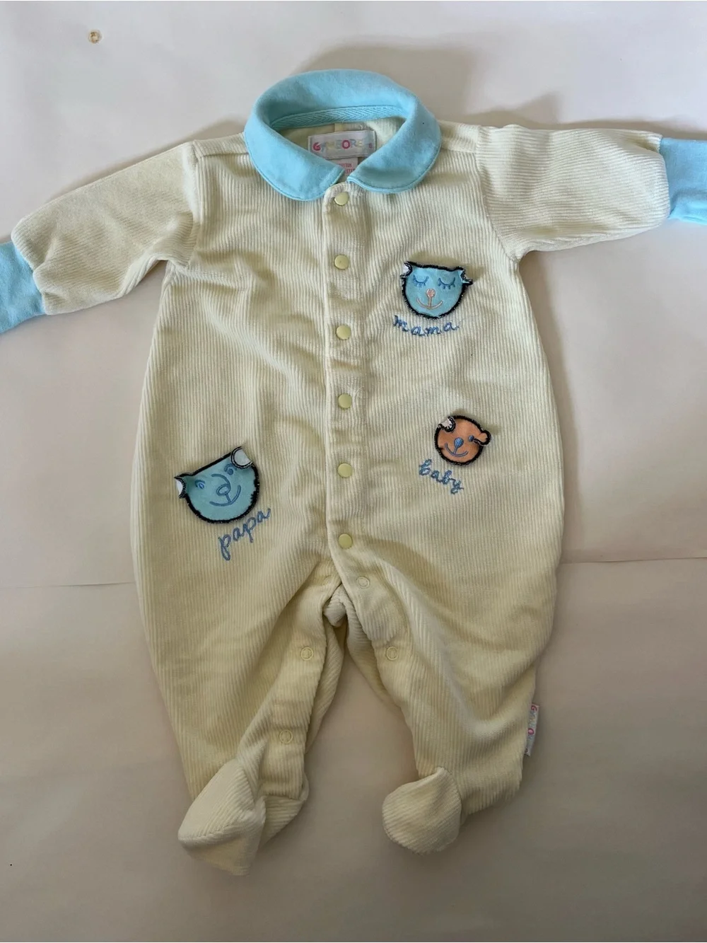 Vintage Gymboree Butter yellow and Light Blue Baby One-Piece Snap up Sleepsuit